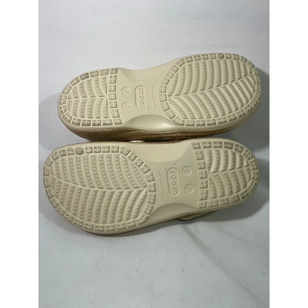 Kids Crocs Glitter Lined Faux Fur‎ Clogs Sparkle Cozy Gold/Cream Size J3